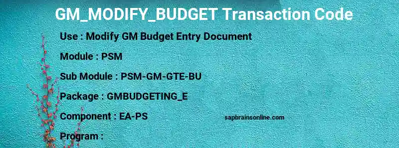 SAP GM_MODIFY_BUDGET transaction code