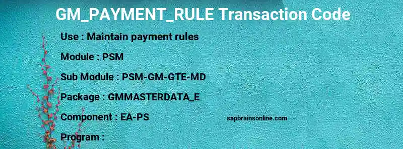 SAP GM_PAYMENT_RULE transaction code