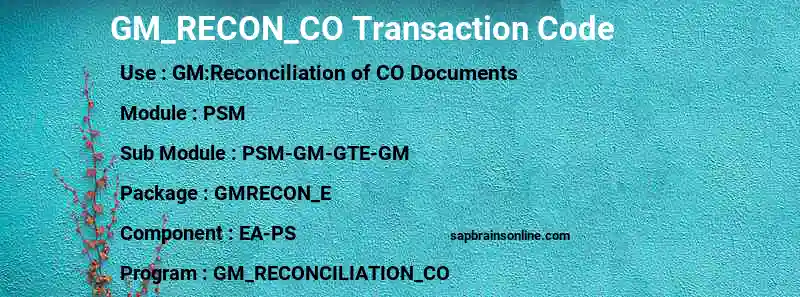 SAP GM_RECON_CO transaction code