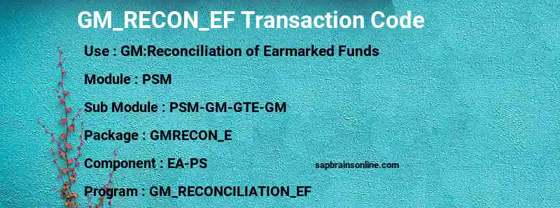 SAP GM_RECON_EF transaction code