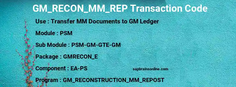 SAP GM_RECON_MM_REP transaction code