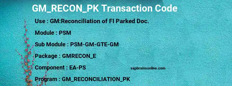 SAP GM_RECON_PK transaction code