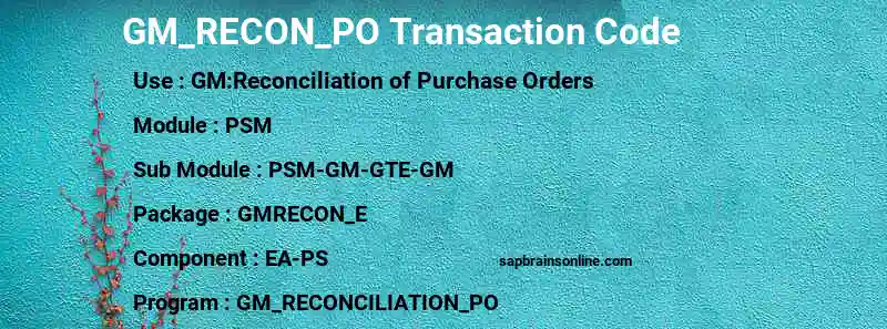 SAP GM_RECON_PO transaction code