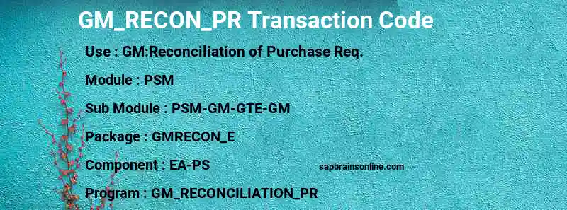 SAP GM_RECON_PR transaction code