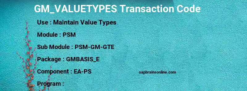 SAP GM_VALUETYPES transaction code