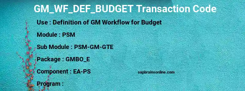 SAP GM_WF_DEF_BUDGET transaction code