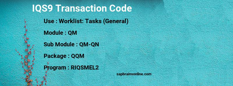 SAP IQS9 transaction code