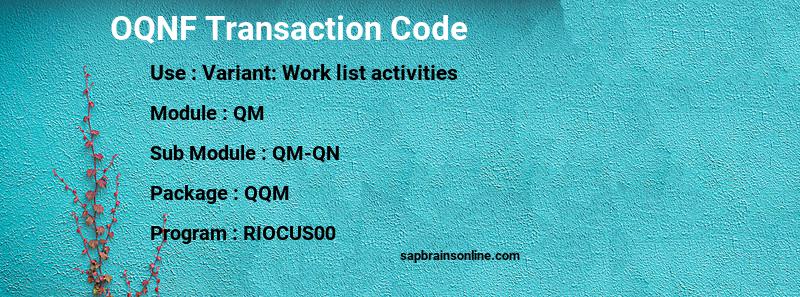 SAP OQNF transaction code