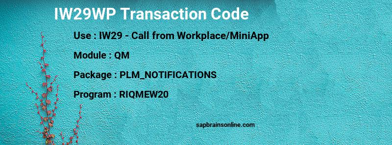 SAP IW29WP transaction code