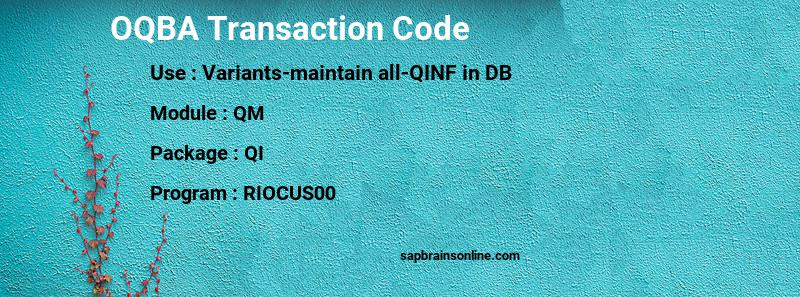 SAP OQBA transaction code