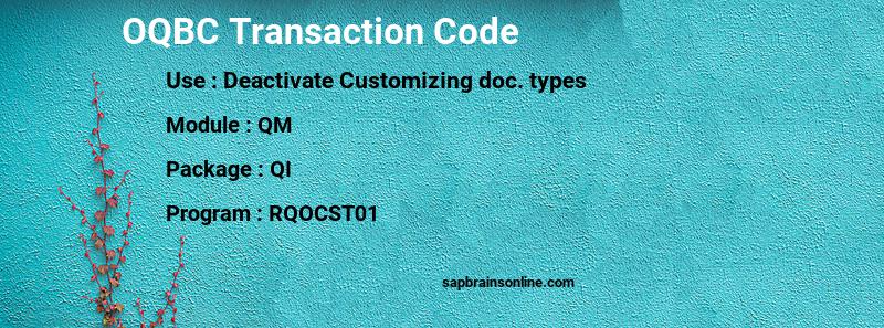 SAP OQBC transaction code