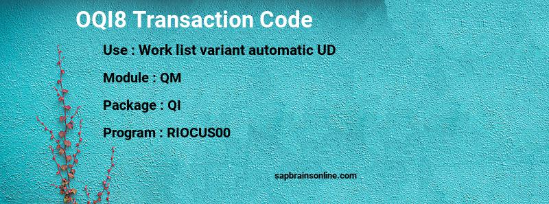 SAP OQI8 transaction code