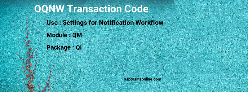 SAP OQNW transaction code