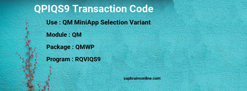 SAP QPIQS9 transaction code