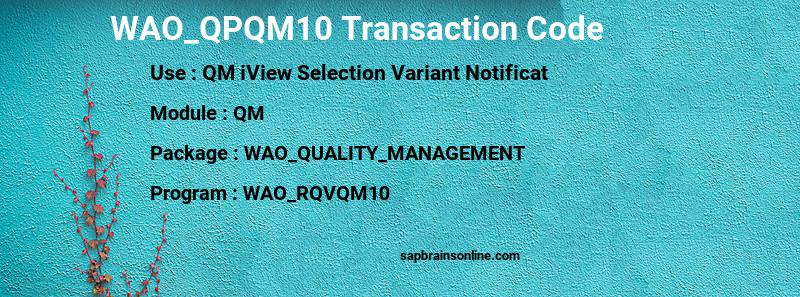 SAP WAO_QPQM10 transaction code