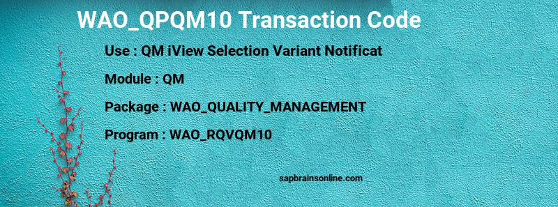 SAP WAO_QPQM10 transaction code