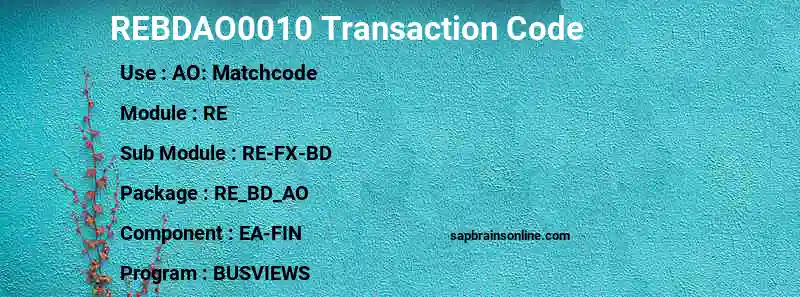 SAP REBDAO0010 transaction code