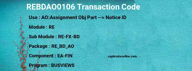 SAP REBDAO0106 transaction code