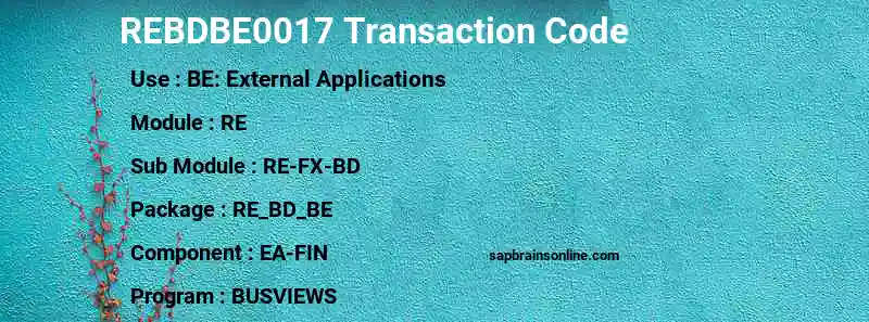 SAP REBDBE0017 transaction code