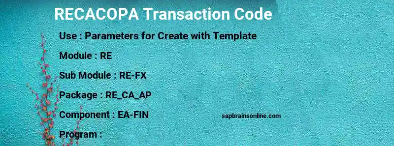 SAP RECACOPA transaction code