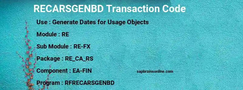 SAP RECARSGENBD transaction code