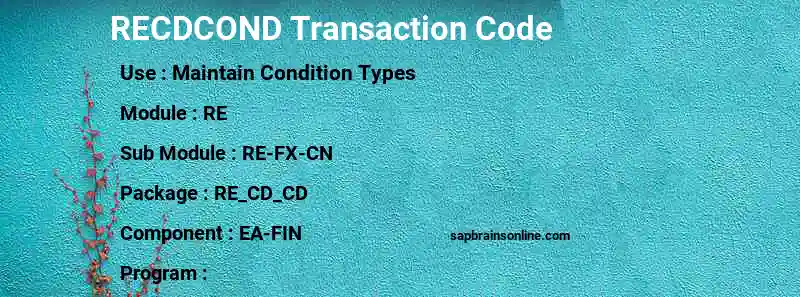 SAP RECDCOND transaction code