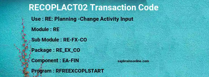 SAP RECOPLACT02 transaction code