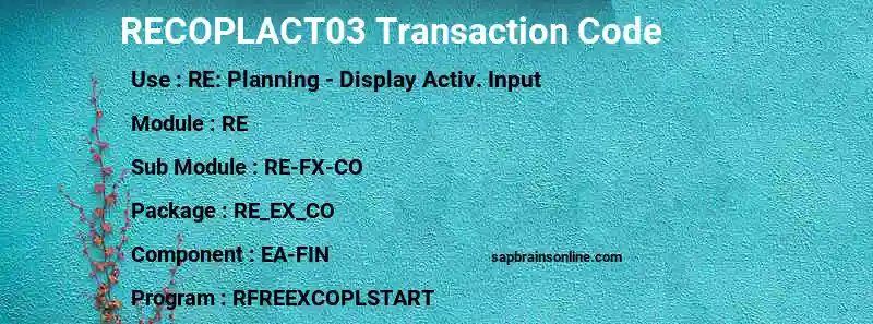 SAP RECOPLACT03 transaction code
