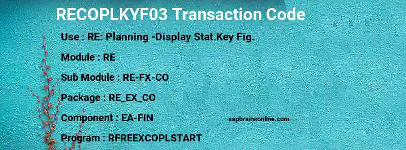 SAP RECOPLKYF03 transaction code