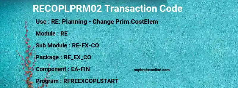 SAP RECOPLPRM02 transaction code