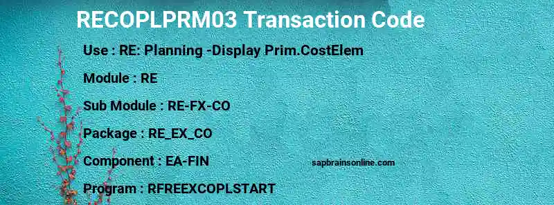 SAP RECOPLPRM03 transaction code