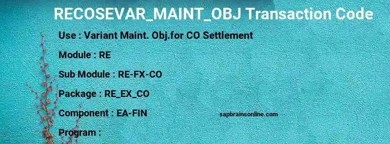SAP RECOSEVAR_MAINT_OBJ transaction code