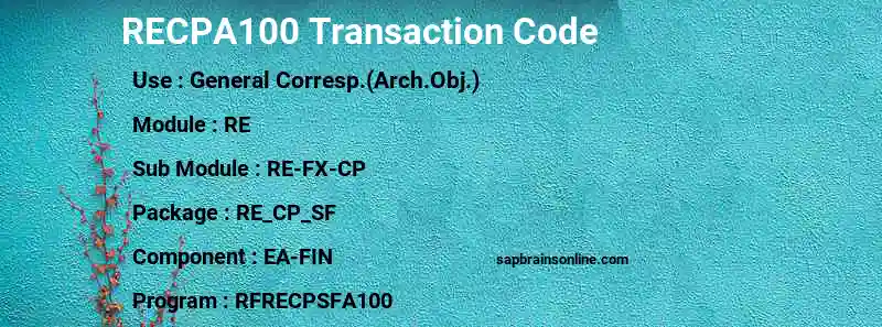 SAP RECPA100 transaction code