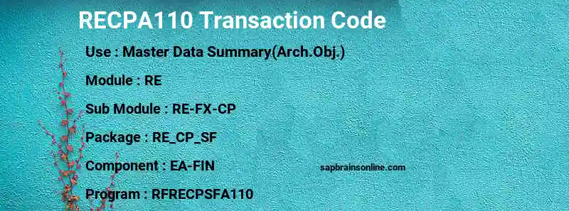 SAP RECPA110 transaction code