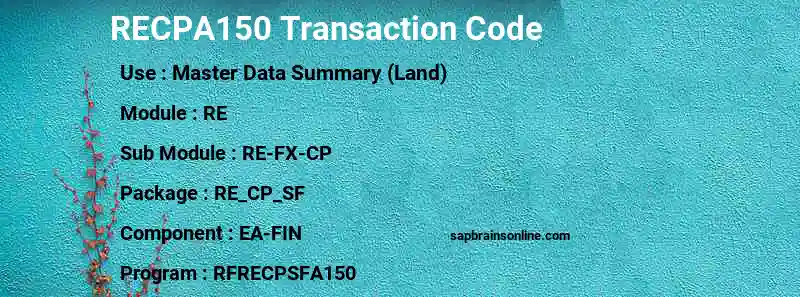 SAP RECPA150 transaction code