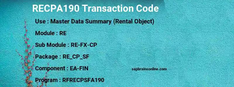 SAP RECPA190 transaction code