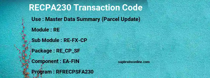 SAP RECPA230 transaction code