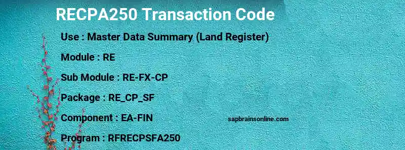 SAP RECPA250 transaction code