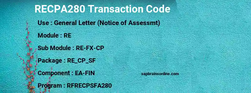 SAP RECPA280 transaction code