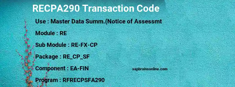 SAP RECPA290 transaction code