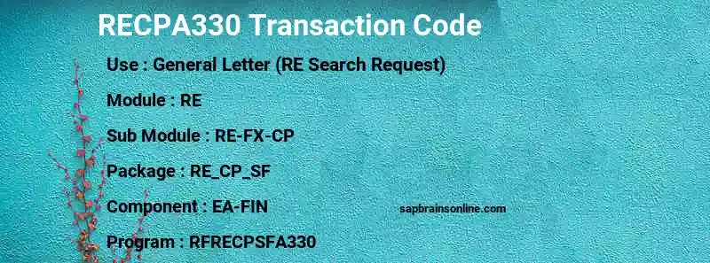 SAP RECPA330 transaction code