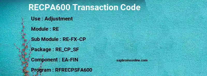 SAP RECPA600 transaction code
