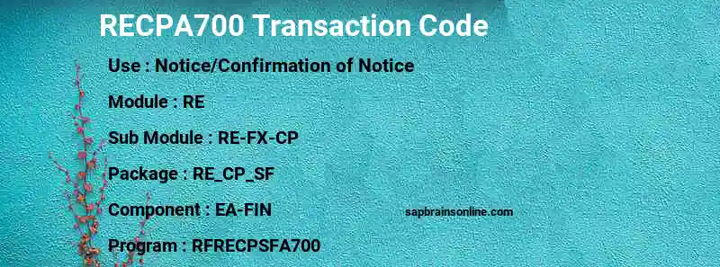 SAP RECPA700 transaction code