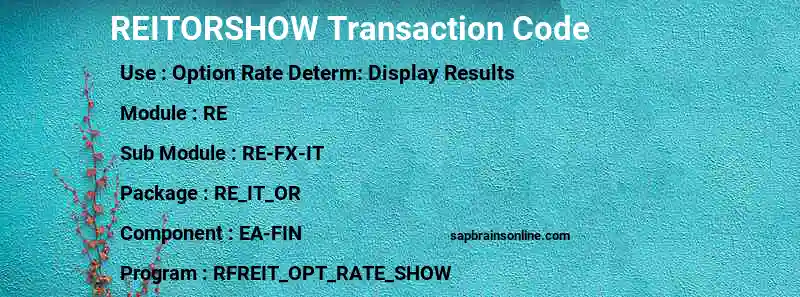 SAP REITORSHOW transaction code