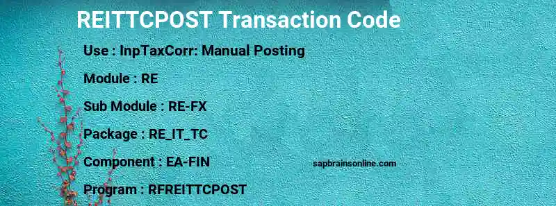 SAP REITTCPOST transaction code