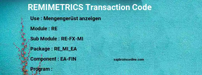 SAP REMIMETRICS transaction code