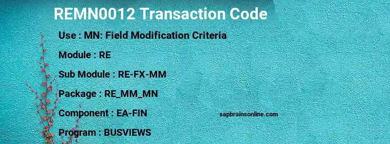 SAP REMN0012 transaction code