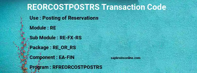 SAP REORCOSTPOSTRS transaction code