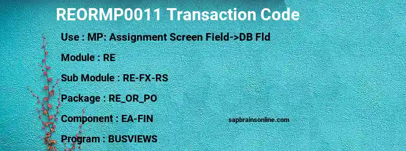 SAP REORMP0011 transaction code