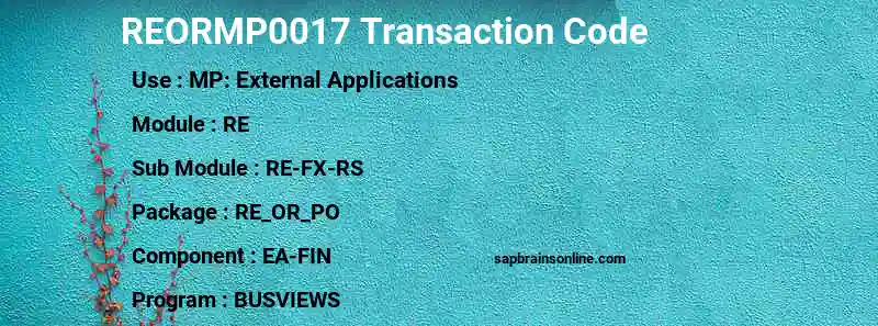SAP REORMP0017 transaction code
